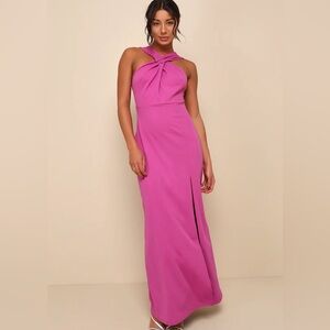 Lulu’s Glorious Perfection Magenta Purple Cross-Front Column Maxi Dress